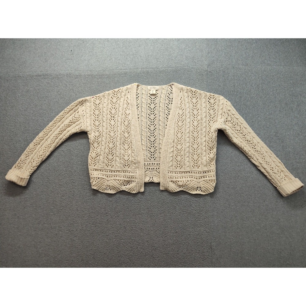 Jessica Simpson Women Sweater M Beige Longโ Sleeve Open Front Cardigan Comfort